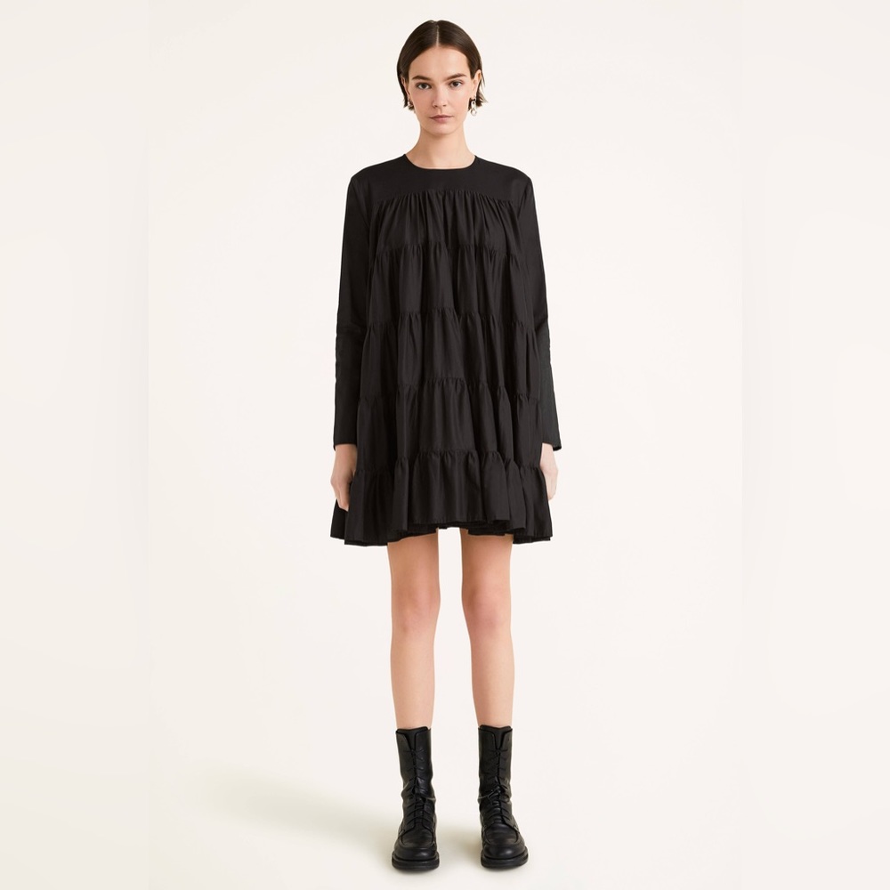Merlette Soliman Mini Dress Ruffled Babydoll Black Size S